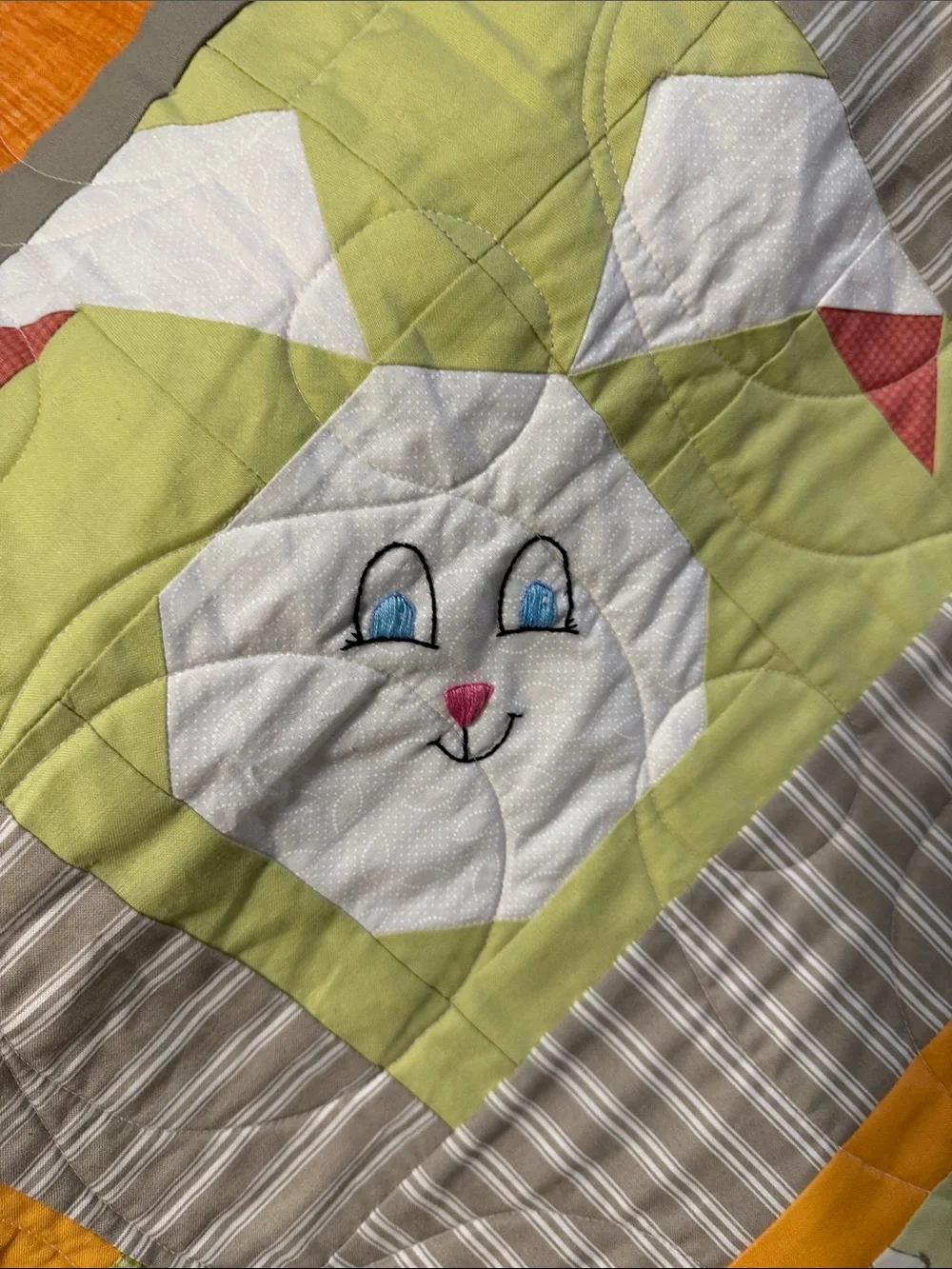 Handmade Quilted Throw in Yellow, Orange and Green